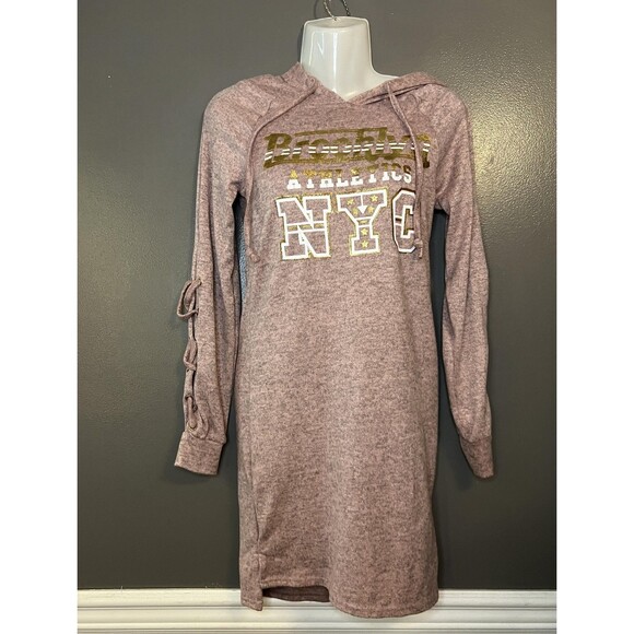 Love New York Hoodie Dress Womens Small Pink Brooklyn Athletics NYC Lace Up - Picture 2 of 10